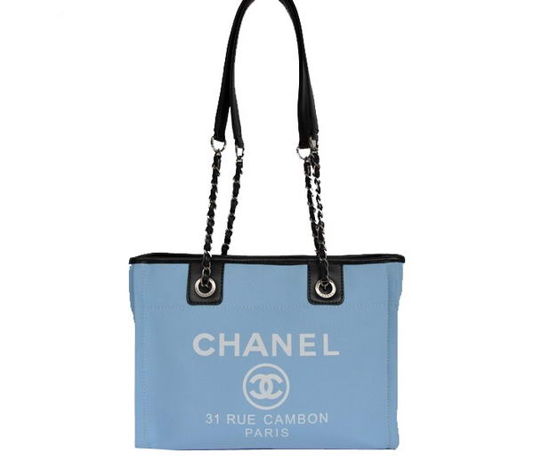Replica Chanel Small Canvas Tote Shopping Bag A66939 Blue On Sale
